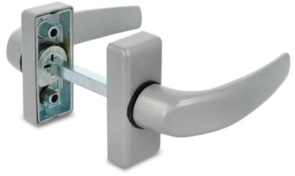 Amig - Juego de Manilla con Roseta, Modelo Delta, Medida: 121 x 72 mm, Cuadradillo de 8 mm, Óptimo para Puertas de Interior o Exterior, Acabado: Plata