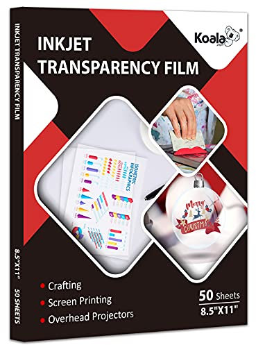Koala Inkjet Transparenz Film 50 Blatt 100% Transparenz Papier für Tintenstrahldrucker, zum Basteln, Overhead-Projektor, Siebdruck – 8,5 x 11 Zoll