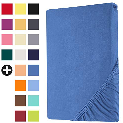 Heim24h Spannbettlaken 140x200cm bis 30 cm, Royalblau, 100% Baumwolle Bettlaken, Öko Tex Zertifiziert Jersey Spannbetttuch