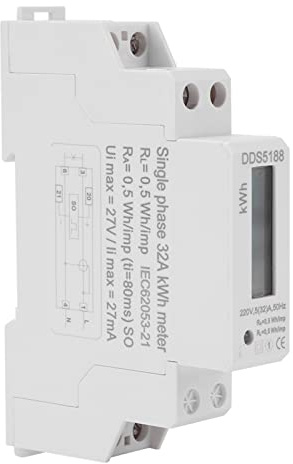 Estink Contador Digital LCD de Corriente Monofásico, DIN-Rail, 220V, 5-32A, Medidor Eléctrico