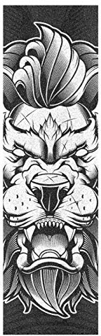 Mnsruu León Animal Blanco Negro Monopatín Papel de Lija Antideslizante Hoja Cinta de Agarre Lijas para Patineta Scooter Etiquetas engomadas (84 x 23 cm)