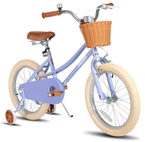 JOYSTAR 18 inch Girls Bike Ages 5-8 Years Old Kids (43-59 Tall), Kids Bike with Training Wheels & Basket, Kids' Bicycle Purple