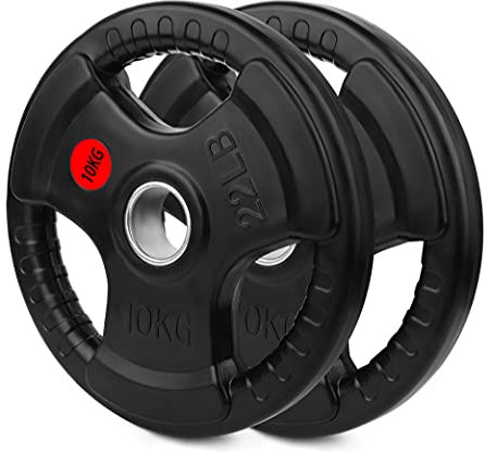 wuuhoo® olympische Hantelscheiben Jan 50mm, Langhantelgewicht 2er Set, Hantelscheibe gummiert mit Stahlkern und Griffen, beschichtet in Schwarz - Fitnessgerät für Zuhause 2X 10 kg