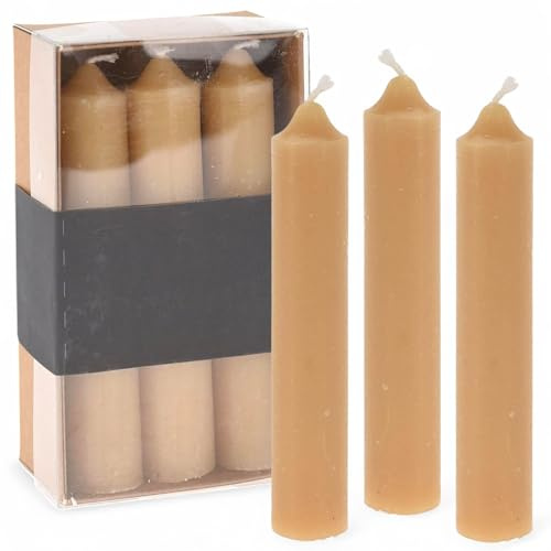 MIJOMA Lot de 6 bougies à tige - Finition vintage - Colorées dans la masse - Durée de combustion : 4 heures - Diamètre : 2,5 cm - Hauteur : 12 cm - Jaune ocre