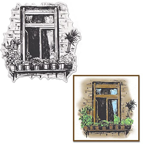 Estivaux Spring Window Flowers Background Clear Stamps for Card Making and Journaling, Windowsill Floral Leaves Rubber Stamps Balcony Home Stamps for Scrapbooking DIY Cards Album Crafts Supplies