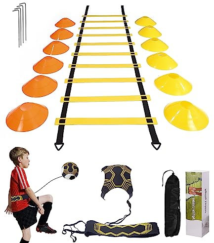 Jissta Fussball trainingszubehör,Agility leiter,Agility training mit 6 m Trainingsleiter&12 x Kegel für Slalom,koordinationsleiter trainingsleiter,fußball trainingsset geschenke jungen und Erwachsener