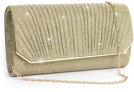 Damen Clutches, Abendtasche für Damen Glitzer, Glänzende Elegante Envelope Crossbody Kettentasche mit Abnehmbarer Kette, Pailletten Schultertaschen Handtasche für Hochzeit, Party, Bankett Gold