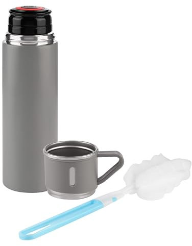 GRÄWE Thermosflasche, Isolierflasche 450 ml, Trinkflasche, Vakuum-Isolierte Thermoflasche mit Becher und Drehverschluss, auslaufsicher, spülmaschinengeeigent, Matt-Grau