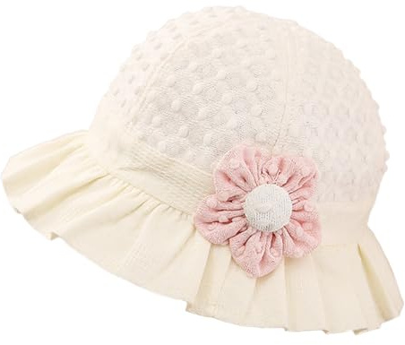 imKutie Baby Girl Sun Hat, Flower Lace Embroidery Summer UPF50+ Wide Brim Bucket Hats Cap Holiday Beach Hat with Elastic Chin Strap for 0-24 Months