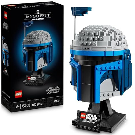 LEGO Star Wars 75408 Jango Fett Helmet - Mandalorian Model Kit for Adults - Building Set incl. a Stand, Nameplate & Adjustable Rangefinder Antenna - Gift for Attack of the Clones Fans