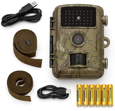 Technaxx TX-256 Wildcam 1080p FullHD, videocamera di sicurezza per l'esplorazione della fauna selvatica con display da 2”, visione notturna, sensore di movimento a infrarossi, 38 LED IR, IP66
