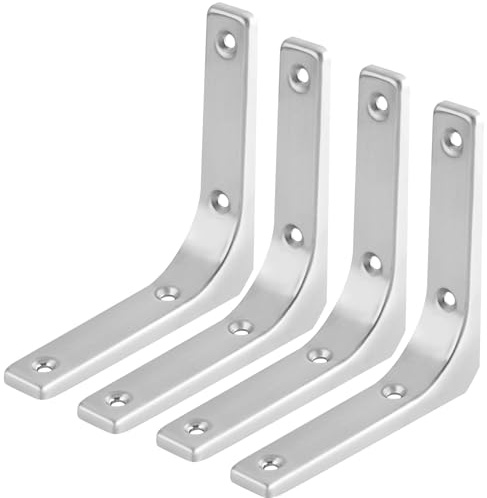 ZiYuya 4 soportes de estante, soportes de esquina en ángulo recto, soporte de estante resistente en L para estante, soporte para colgar en esquina de pared (plateado, 4 pulgadas)