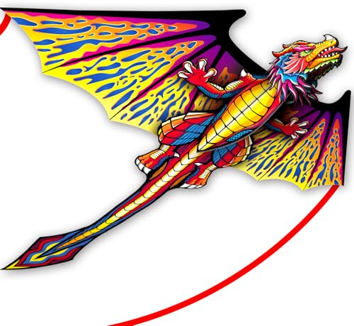 SGftre 3D Pterosaur Kite for Boys & Adults Easy to Fly,Beach Trip Outdoor Games Single Line String with Tail,Beach Kite for Family Outdoor Activities (Red)