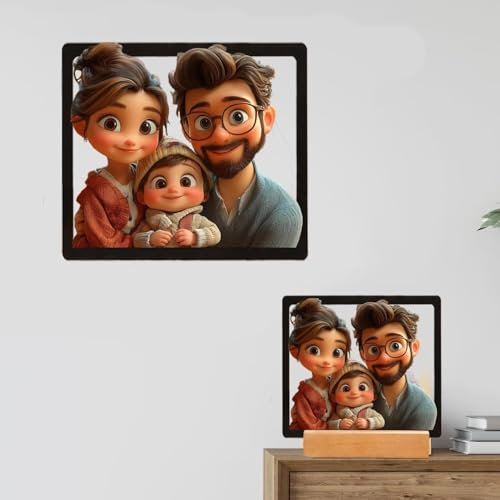 Genérico Bastidor Acrílico Retrato de Dibujos Animados en 3D Personalizados con Foto - Marco de Fotos de Caricatura Personalizado, para Mujer Hombre Cumpleanos, Regalos Aniversario Boda, Cuadrado