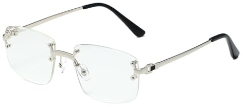 Ggpyyon Rechteck Randlose Sonnenbrille Rechteckig Brille Viereckig Rahmenlose Sonnenbrille für Damen Herren(Silber/Klar)