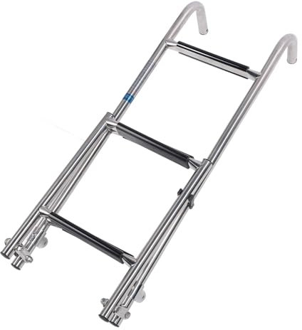 Tbest Échelle de Bateaux à 5 Pas 316 Échelle de Planche Marine Pliante en Acier Inoxydable avec Caisse de Ponton D'assistance arqué pour Le Ponton de Yacht