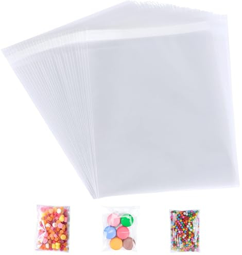 Lot de 100 pochettes transparentes auto-adhésives A5, 15x25CM, sacs d'emballage en cellophane auto-scellants/sacs scellables, pochettes en cellophane OPP, petits sacs transparents pour biscuits