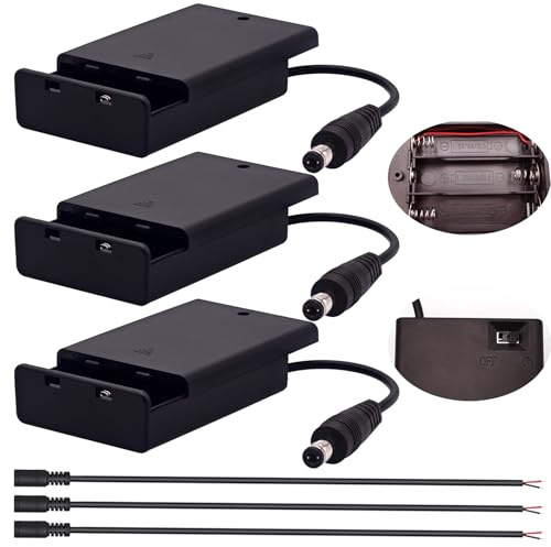 CTRICALVER Batterihållare 3 AA-batterier brytarlock, batterihållare box 4,5 V DC-terminal hane DC-kabel hona 0,3 m, set *3 kompatibla LED-remsor DIY