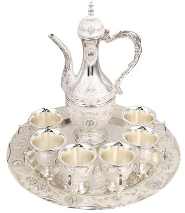 Juego de tazas de café turco vintage con bandeja y 6 tazas, juego de tazas de té retro, exquisito juego de ollas de vino, juego de servicio de té vintage decorativo para decoración del hogar, fiesta