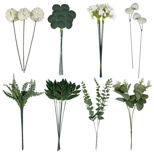 LUMITERRA 55 konstgjorda blommor, konstgjorda blombuketter, falska grenar dekorativa blommor, för hem, bröllop, kontor, dekoration (grön och vit)