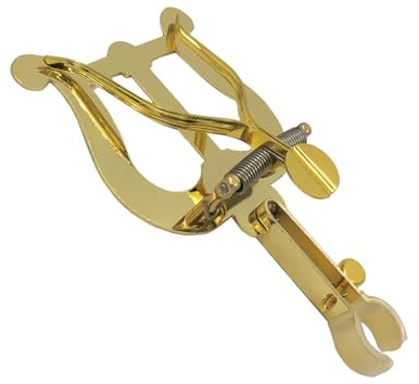 TUOREN French Horn Marching Lyre Metal Plating French Horn Clamp-on Lyre Music Sheet Clip Holder for Marching Band Beginner Practicing Gold 14x8.5cm