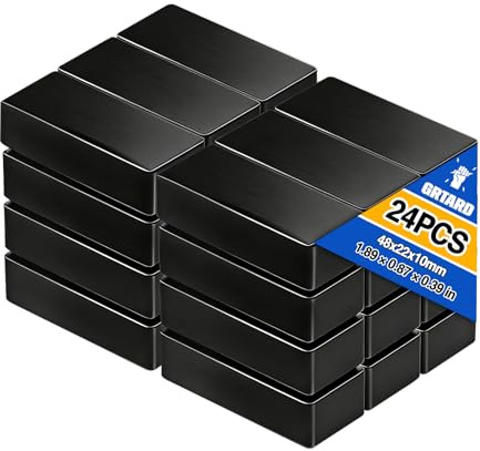 Grtard Paquete de 24 imanes de cerámica fuertes, 1 7/8 x 7/8 x 3/8 pulgadas, resistentes al calor y a la corrosión, bloques magnéticos de ferrita resistentes, imanes rectangulares negros para