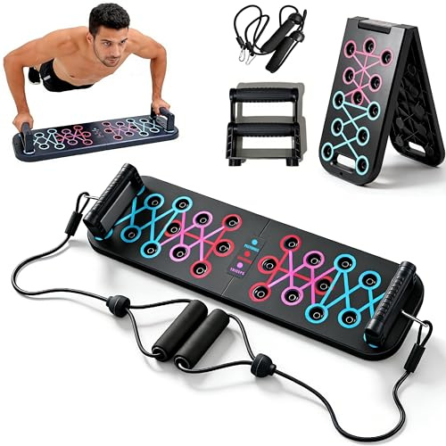 Conjunto de tabla de flexiones Premium 2026 – Innovadora tabla de flexiones plegable 12 en 1 con mangos ajustables y 2 bandas de resistencia para un entrenamiento de fuerza eficaz