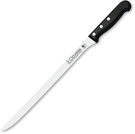 3 Claveles Pom Cuchillo jamonero de 30 cm, Acero Inoxidable, Negro
