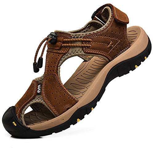 rismart Herr med stängd tå Krok och slinga Utomhusvandring Läderskor Sandaler Brun,39 EU