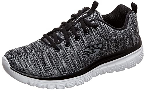 Skechers Women's Graceful Twisted Fortune Sneaker, Black & White Mesh/ Black Trim, 5 UK