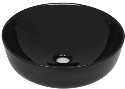 vidaXL Lavandino Tondo in Ceramica da Incasso Nero Lavabo Lavello per Bagno