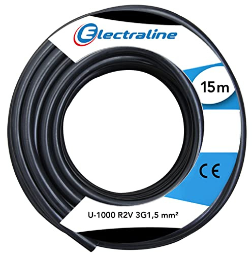 Electraline 20218276D - Cavo U-1000 R2V 3G1,5 15M, colore: Nero