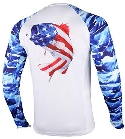 Palmyth Fishing Shirt for Men Long Sleeve Sun Protection UV UPF 50+ T-Shirts with Pocket (Largemouth bass/Flag, XXX-Large)