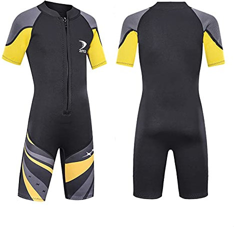 ZCCO Neoprenanzug Kinder, Kids Neoprenanzug 2.5mm Neopren Thermal Badeanzug, Neopren Front Zipper Taucheranzüge Surfen Schwimmen Tauchen Warmhalten für Wassersport,Schwarz XS