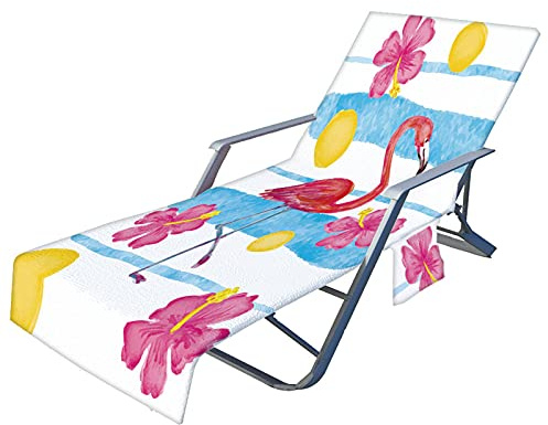 FANSU Schonbezug für Gartenliege Frottee Liegenauflage Flamingo Garten Sonnenliege Handtuch mit 2 Taschen Stuhl Strandtuch für Schwimmbäder, Strände, Gartenhotels (Gestreifte Blumen,75x210cm)