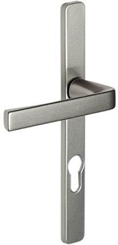 Vachette Set de Poignée de Porte Vitrée sur Plaque Étroite 24mm KAZA - Clé I pour Porte d'Entrée/Cave/Abris de Jardin à Cylindre - Entraxe 195 mm - en Aluminium - Garantie 10 Ans - Finition Argent