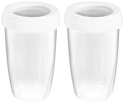 2 PCS Flour Sugar Salt Shaker, Flour Sifter Plastic Icing Sugar Shaker with Lid Large Capacity Baking Sieve Cup Fine for Bake & Decorate Cakes Pastry Coffee, 70 x 114 x 45 mm