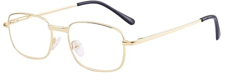 JoXiGo Läsglasögon herr dam rektangulär metallram klar lins + glasögonband, Gold, M