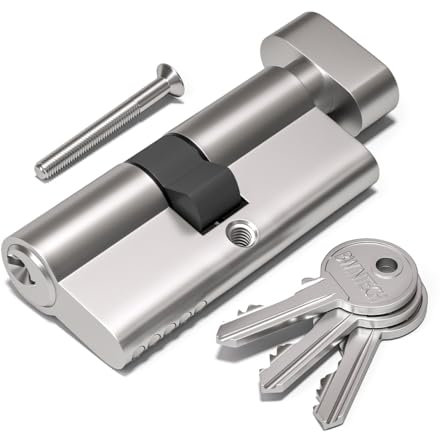 Bwintech 1 Pcs 45T/50 mm Euro Cylindre en laiton, 95mm Thumbturn/Key Barrel Lock avec 3 clés en laiton standard,anti-crochetage, anti-perçage, anti-claquement, anti-choc, nickel satiné