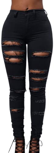 Femme Jeans Déchiré Skinny Slim Fit Stretch Jean Crayon Pants (as4, Alpha, m, Regular, Regular, Noir)