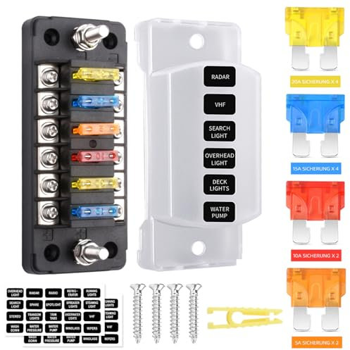 6 Fach Sicherungshalter, 12 Volt Sicherungsblock ATC/ATO KFZ Sicherungskasten 12 Sicherungen Flachsicherungen ohne LED-Anzeige Positiver Negativer für DC 12V/24V Auto LKW Boot VAN SUV Marine Fahrzeug