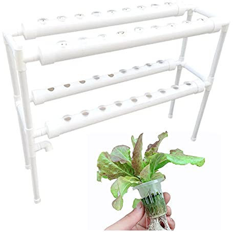 Hydroponic System, 2 Layer Hydroponic Grow Kit, 36 Plant Sites Plant Hydrokultur Vegetable Hydroponic PVC Hydroponische PipeHydroponic Pipe, mit 220V Unterwasserpumpe, Pflanzkorb