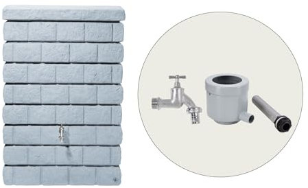 GARANTIA Rocky Junior Regentonne Komplett-Set 300 Liter lightgranite inkl. Chrom-Auslaufhahn und Fallrohranschluss - Wandtank, Wassertank, Regenfass, Regentonne 300 Liter, Regenwassertonne