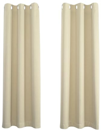 Happy Homewares Cream Eyelet Curtains - 66 x 84 Inch Drop - Elegant Room Darkening Blackout Curtains with Thermal Insulation - 2 Panels for Bedroom or Living Room