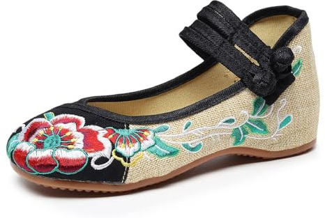 esmen Zapatos Bordados Chinos, Zapatos de Lona de Ballet Bordados Tradicionales, Zapatos Planos para Mujer, Zapatos Planos de Tela con Bordado Floral