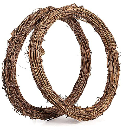 Joskeijky 2PCS 14 Inch Grapevine Wreaths Wreath Rattan Wreath Garland for DIY Christmas Craft or Wedding Decors
