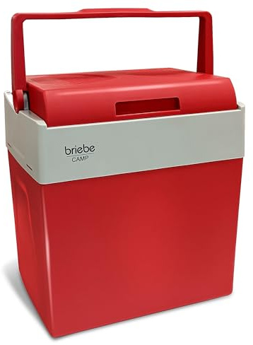 briebe Glacière Électrique Portable, 28 Litres, 12V / 230V Voiture et Camping, Voyage, Boissons, Bière, Vin, Fruits, Refroidit et Garde au Chaud, Mode Faible Consommation (Rouge)