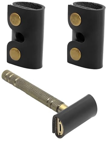 Watlikeup 2PCS Leather Safety Razor Head Cover, Double Edge Razor Protector, Travel Case, Fits Most Safety Razors, Black, Traditional Style, Leather Material, Adults, Unisex Adult