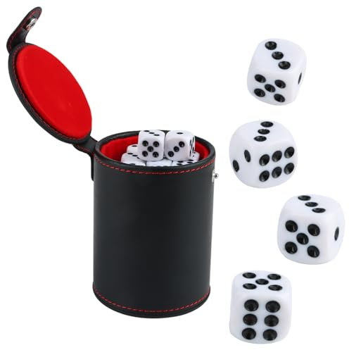 TYSM-CC Schalldichter Würfelbecher mit 10 Premium-Würfeln – Lederwürfelschale mit veloursgepolstertem Innenfutter für Casinoabende, Brettspiele, Reisen & Partys | Leicht & Kompakt (schwarz)