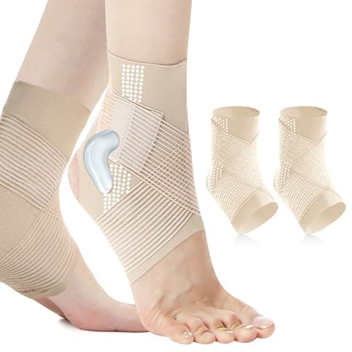 eYotto 1 paire de chevillères pour entorse de cheville avec coussinet stabilisateur en silicone, support de cheville élastique avec sangles en résille réglables pour la guérison des blessures, la